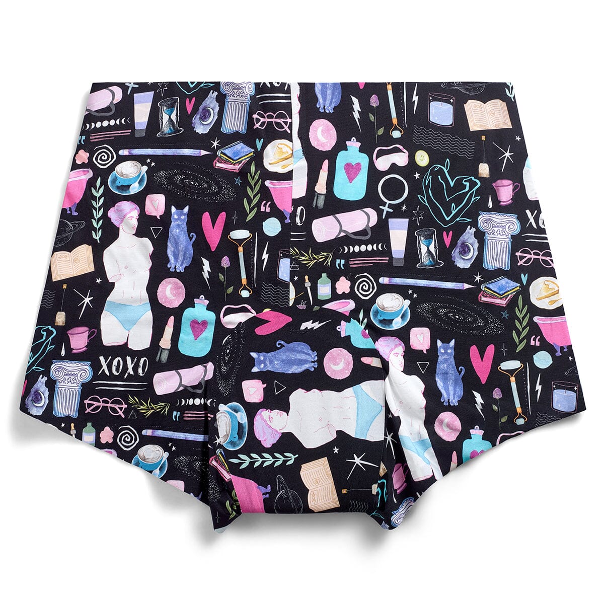 Spirit Nest moon phases print period underwear for women, featuring comfortable apparel with celestial moon designs.