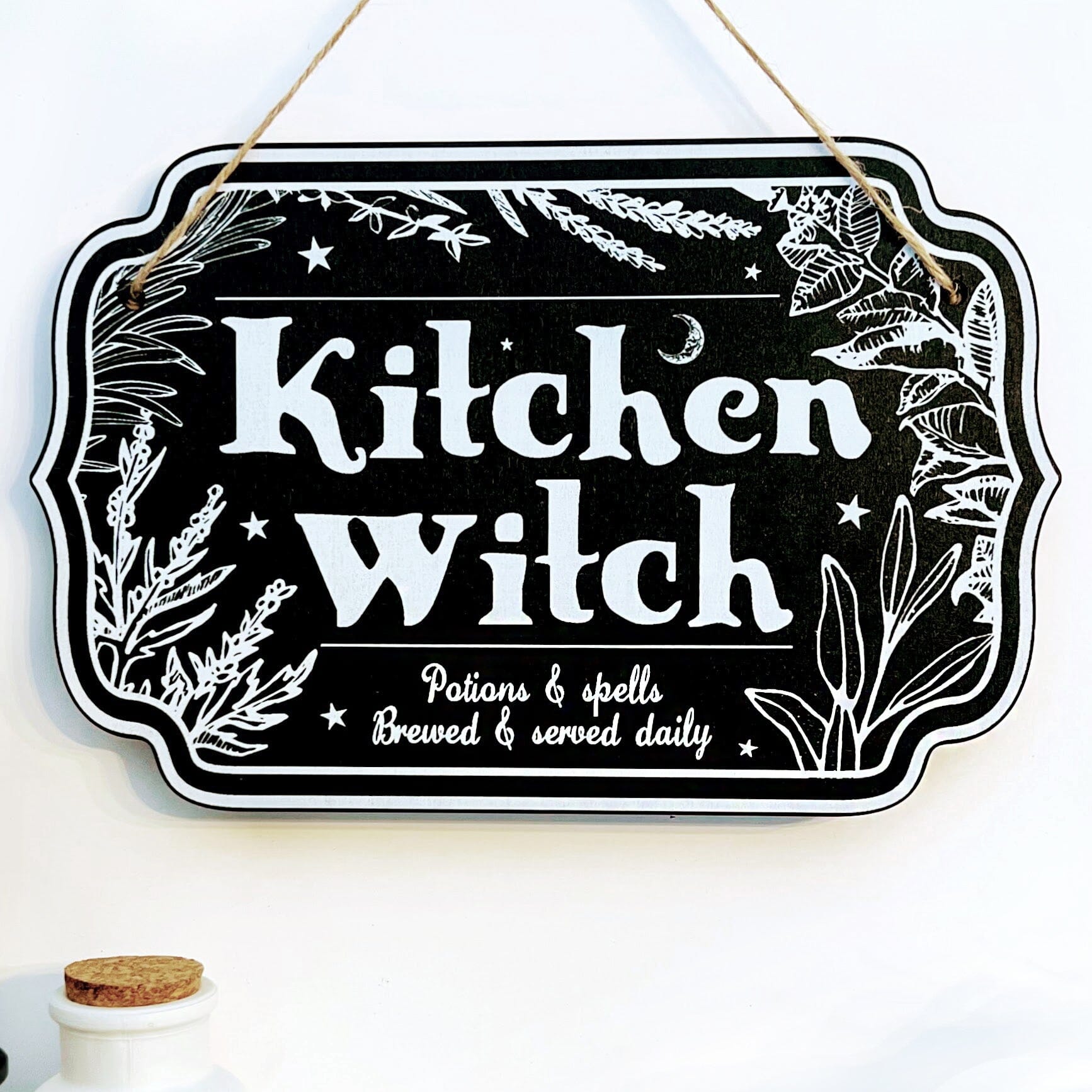 Wooden witchy decor sign for home by Spirit Nest, featuring mystical design suitable for kitchen or witch-themed space.