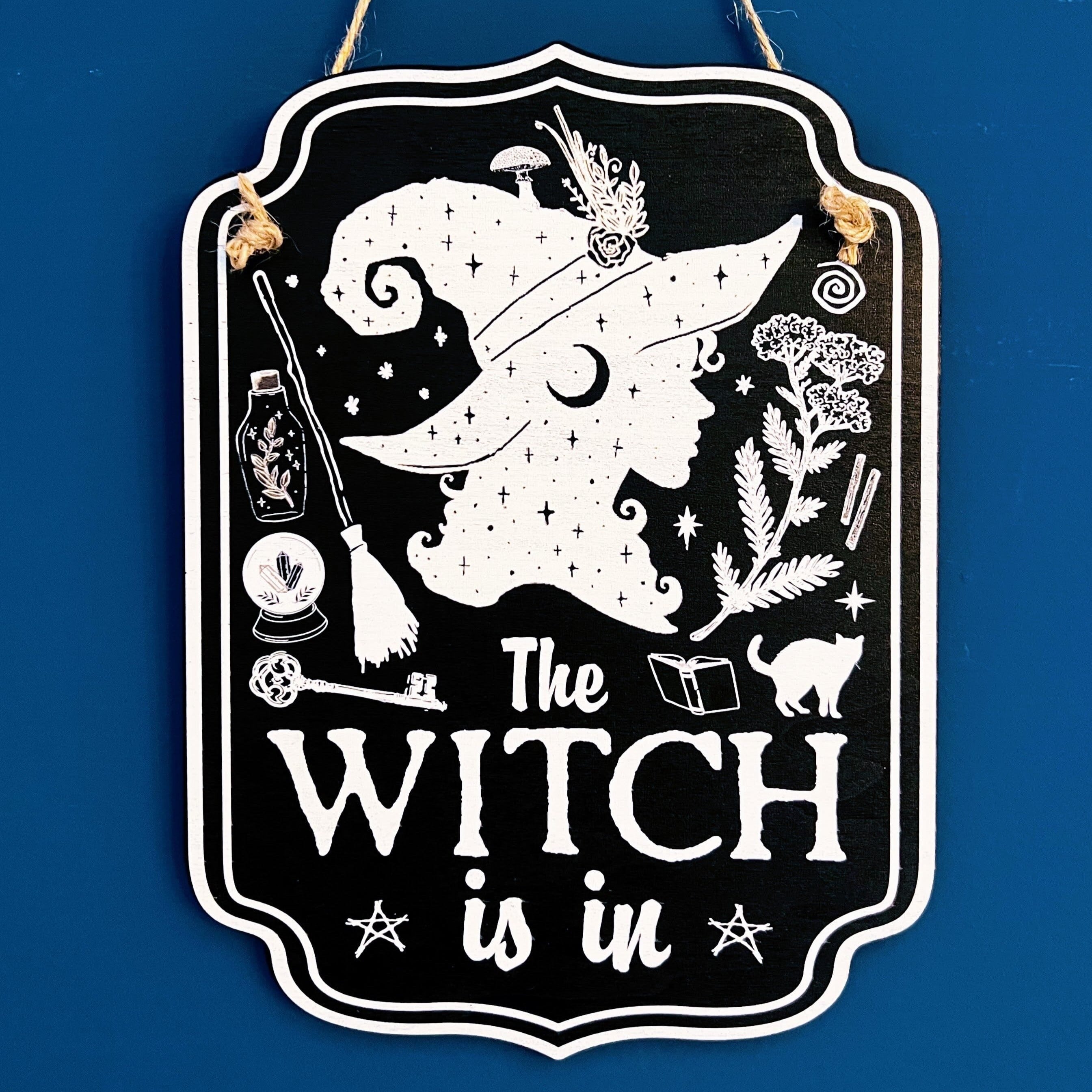 Wooden witchy décor sign for home from Spirit Nest, featuring mystical designs perfect for kitchen or witch-themed decor.