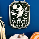 Wooden witchy decor sign with spooky lettering, perfect for home kitchen or witch-themed Halloween or pagan decorations.
