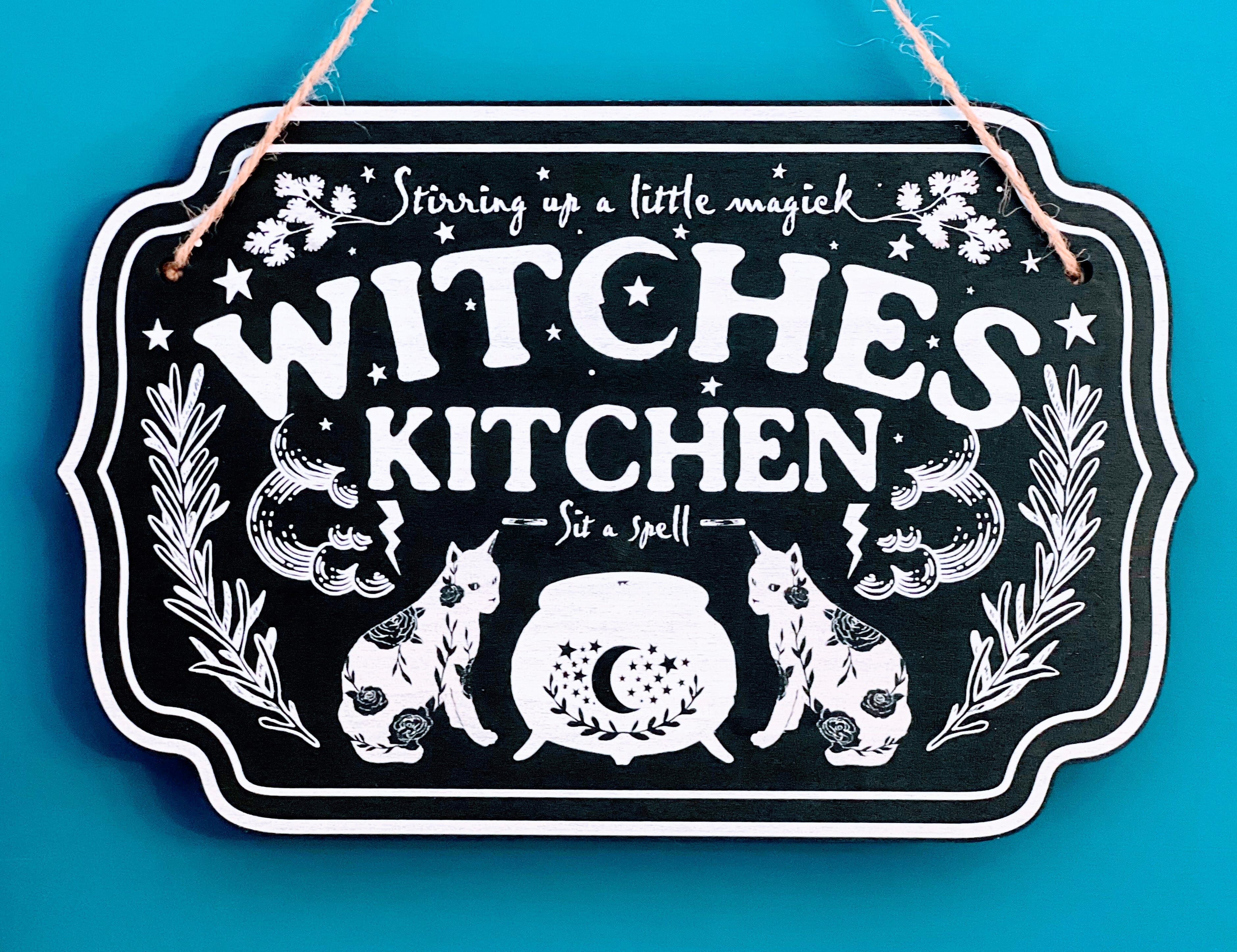 Wooden Witchy Décor Sign for home, featuring a spell-inspired design from Spirit Nest, perfect for witch-themed kitchen or home decor
