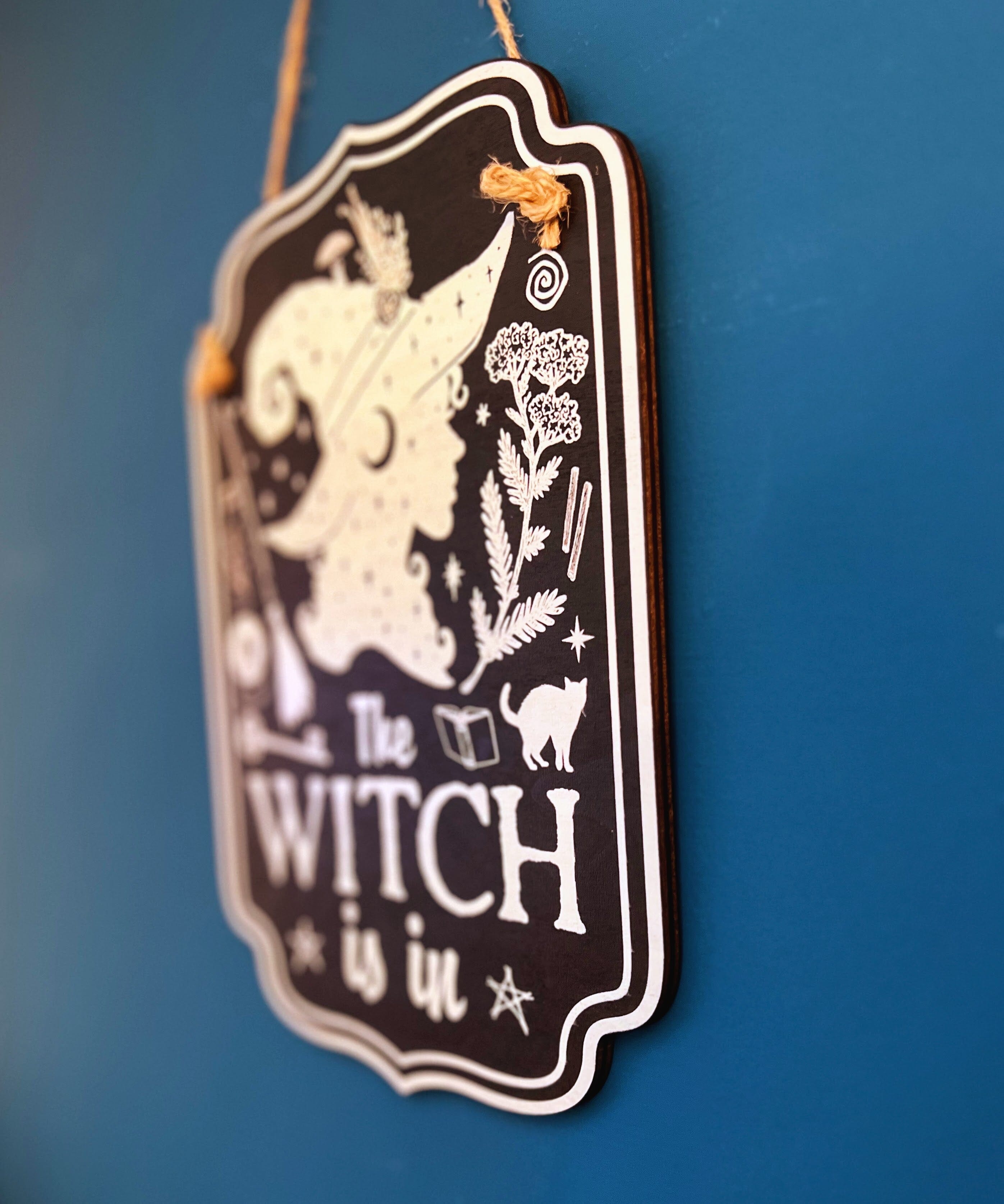Wooden witchy décor sign for home by Spirit Nest, featuring mystical designs suitable for a witch’s kitchen or magical space.