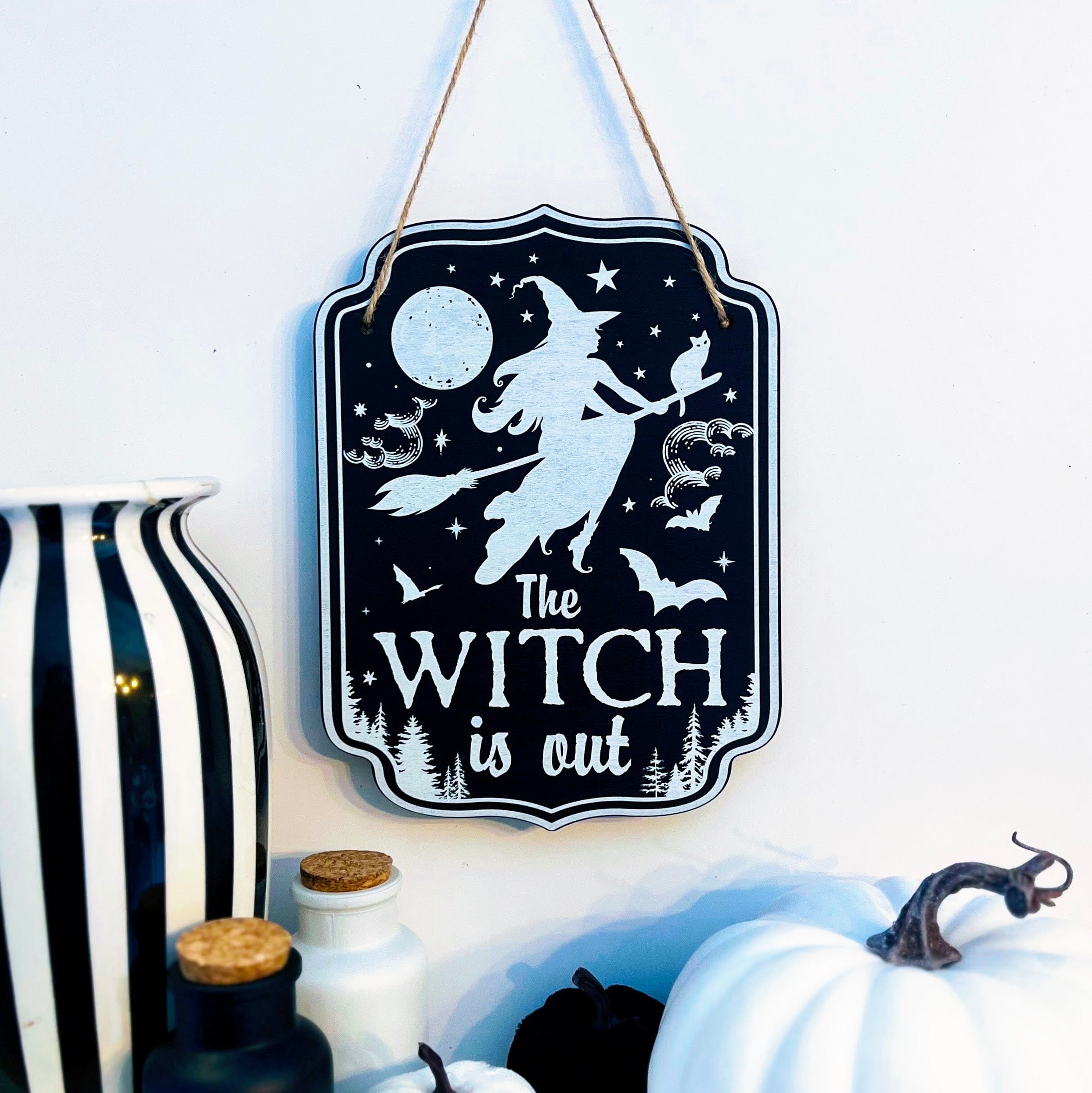 Wooden witchy decor sign for home from Spirit Nest featuring mystical designs and a rustic finish, perfect for witch-themed interiors.