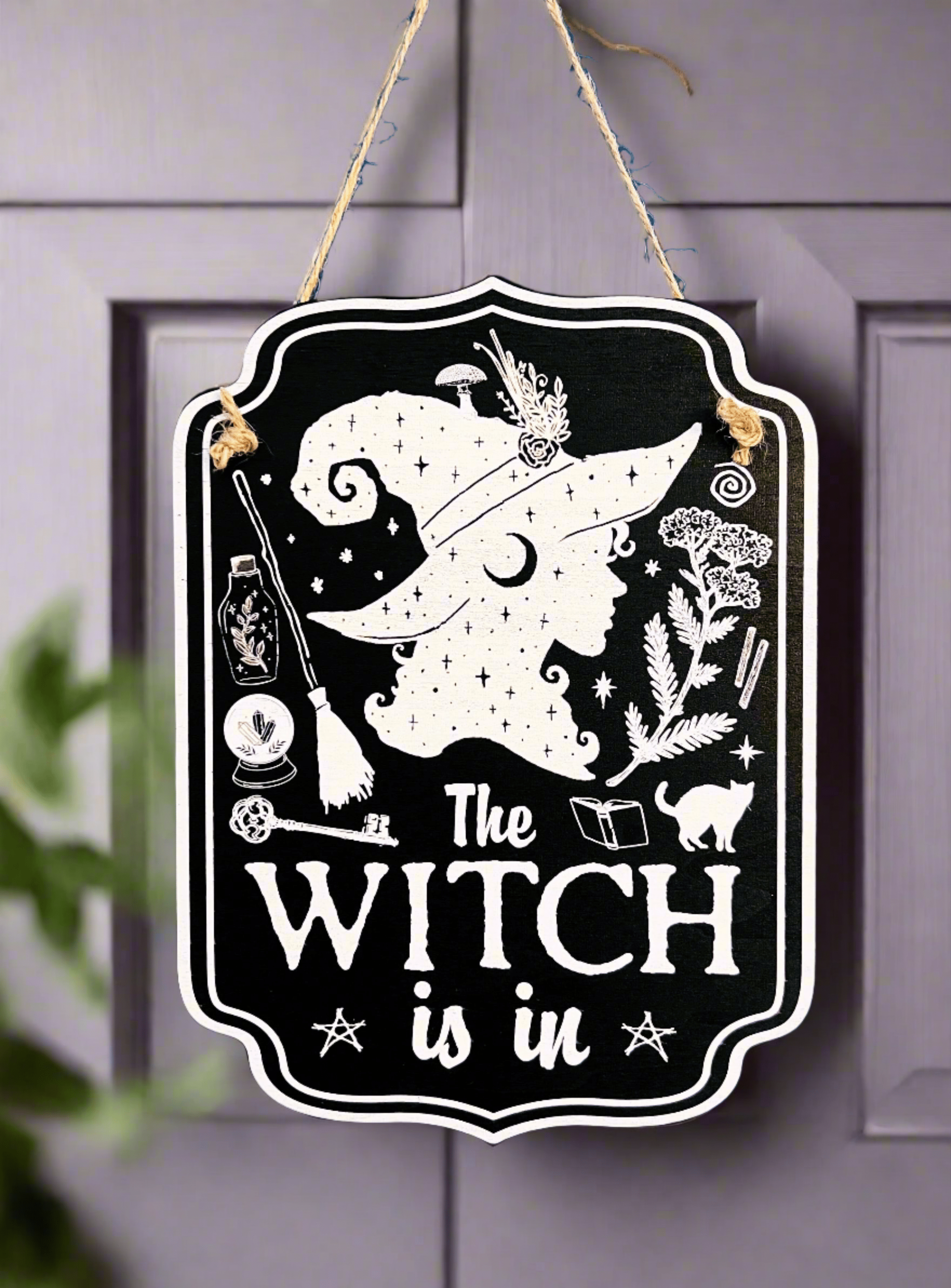 Wooden witchy décor sign for home from Spirit Nest, featuring mystical design perfect for kitchen or magical space.