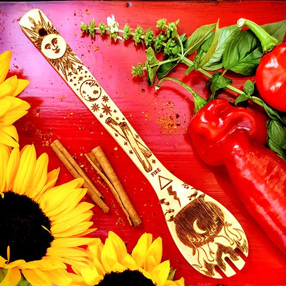 Spirit Nest 5 Elements Bamboo Kitchen Utensils Set featuring large, natural bamboo spoons, spatulas, and cooking tools for versatile kitchen use.