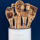 Spirit Nest The 5 Elements Bamboo Large Kitchen Utensils Set featuring natural bamboo spoons and spatulas for cooking and serving.