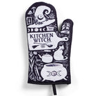 Purple and black kitchen oven mitts with witch herbs pattern from Spirit Nest Kitchen Witch Oven Mitt Set, perfect for baking and cooking.
