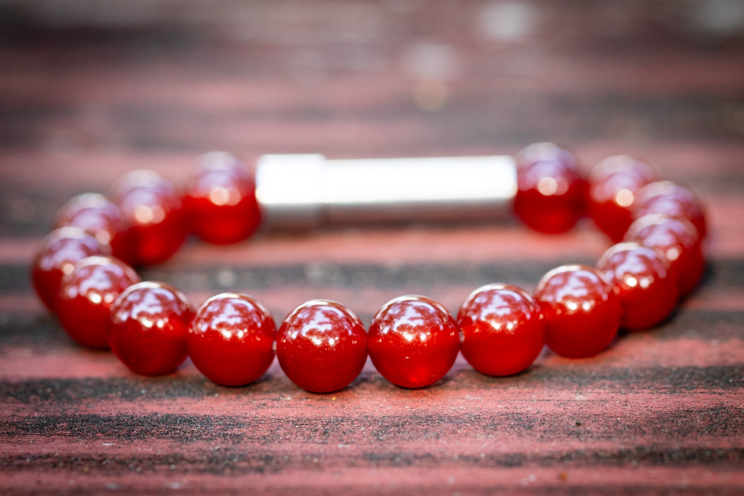 Silver Carnelian Cremation Bracelet by Spirit Pieces, featuring a petite design for hair, fur, or ashes.