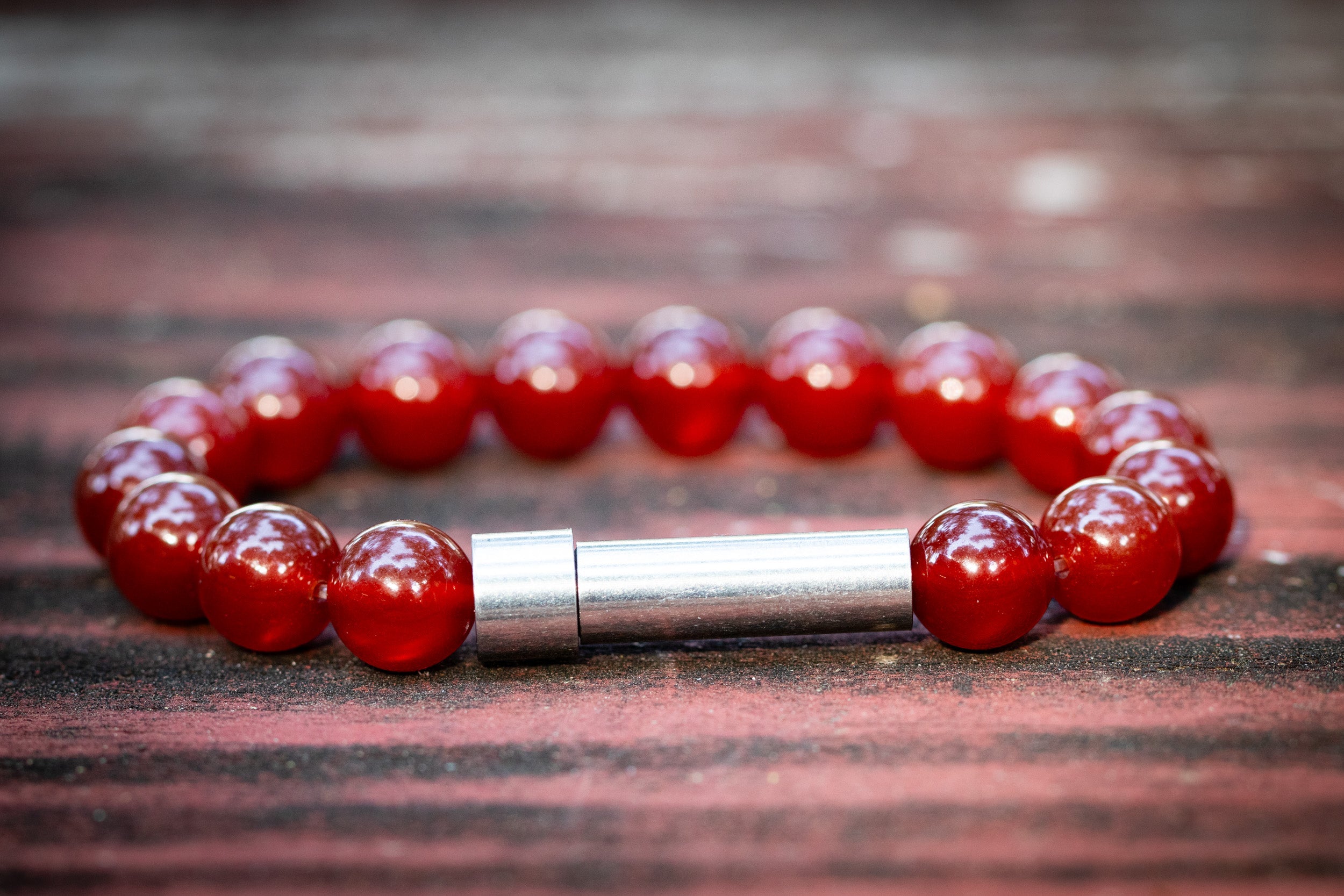 Silver Carnelian Cremation Bracelet by Spirit Pieces, designed for hair, fur, or ashes, featuring a petite cremation jewelry style.