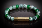 Silver cremation jewelry bracelet with jade and tree agate stones, designed for hair, fur, or ash keepsakes by Spirit Pieces.