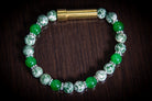 Silver cremation jewelry bracelet by Spirit Pieces with jade and tree agate beads, designed for hair, fur, or ash keepsakes.