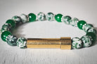 Silver cremation jewelry bracelet with jade and tree agate stones, designed for hair, fur, or ashes, by Spirit Pieces.