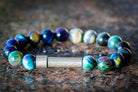 Silver Rainbow Tiger Eye II cremation bracelet by Spirit Pieces, featuring a petite design for hair, fur, or ashes.