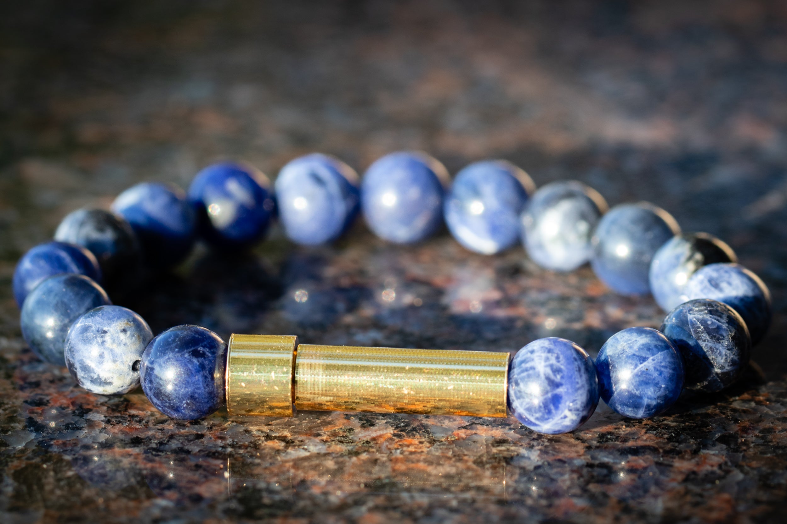 Silver Sodalite cremation bracelet by Spirit Pieces for hair, fur, or ash, featuring a petite design with a polished gemstone.