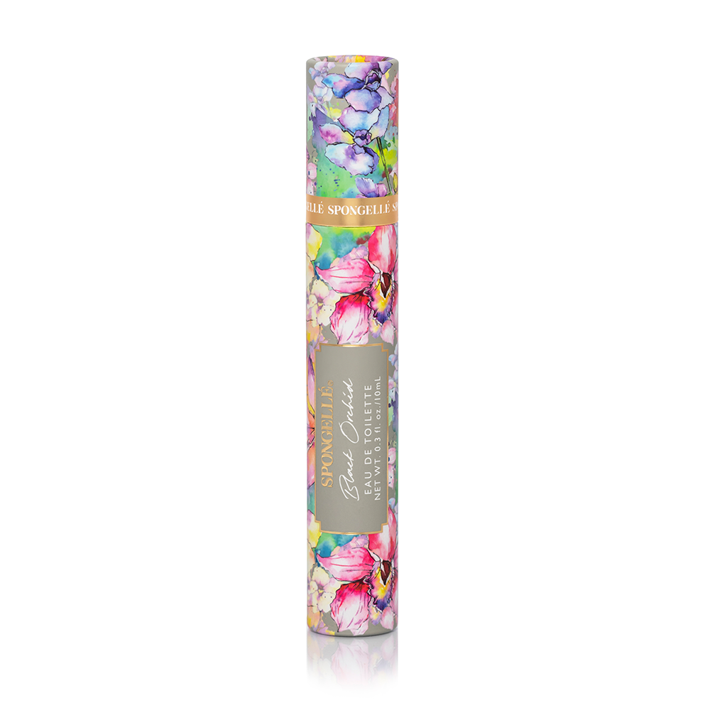 Spongellé Black Orchid Private Reserve Eau de Toilette body fragrance bottle with black and gold design on a white background.