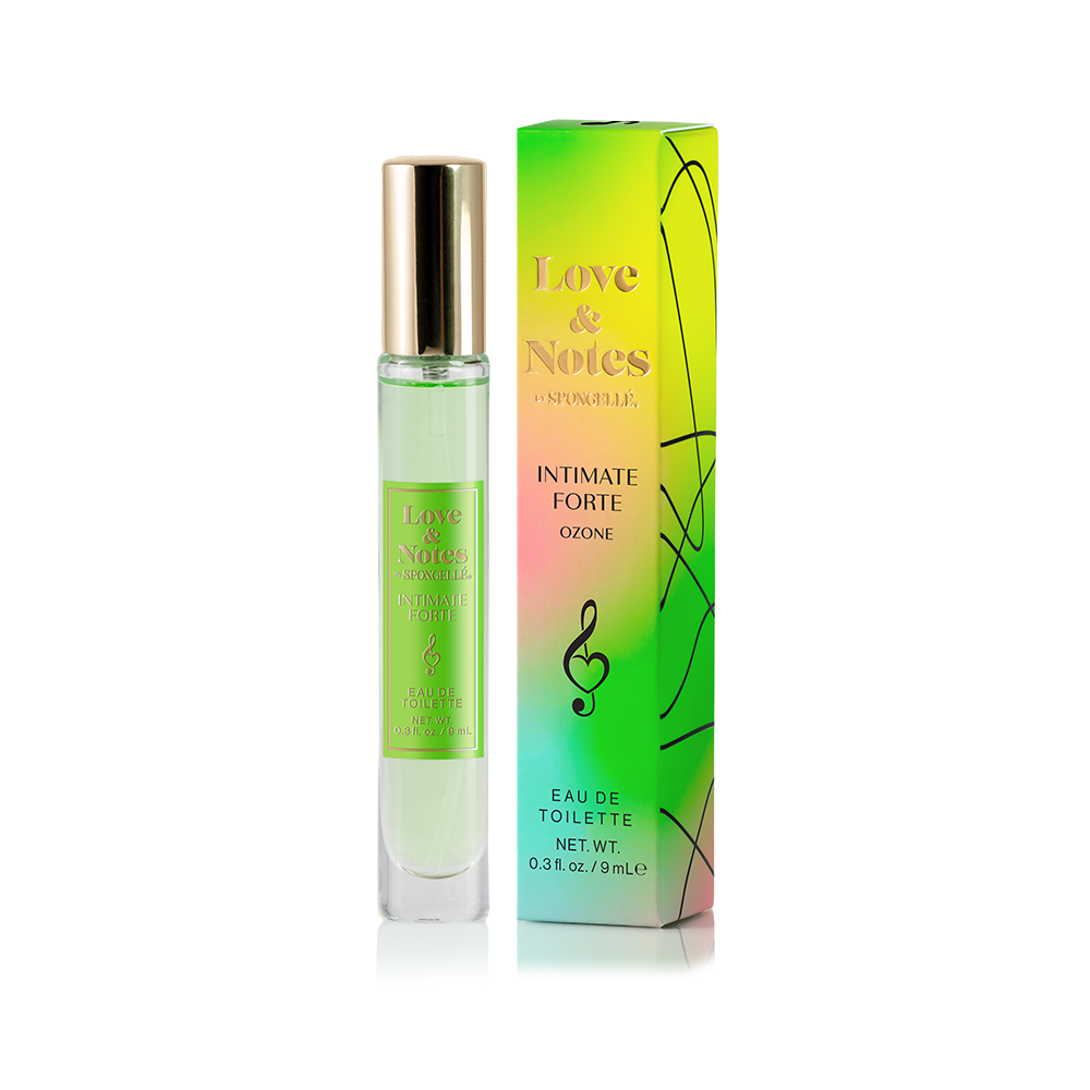 Spongellé Intimate Forte Love & Notes Eau de Toilette body fragrance bottle with elegant design.