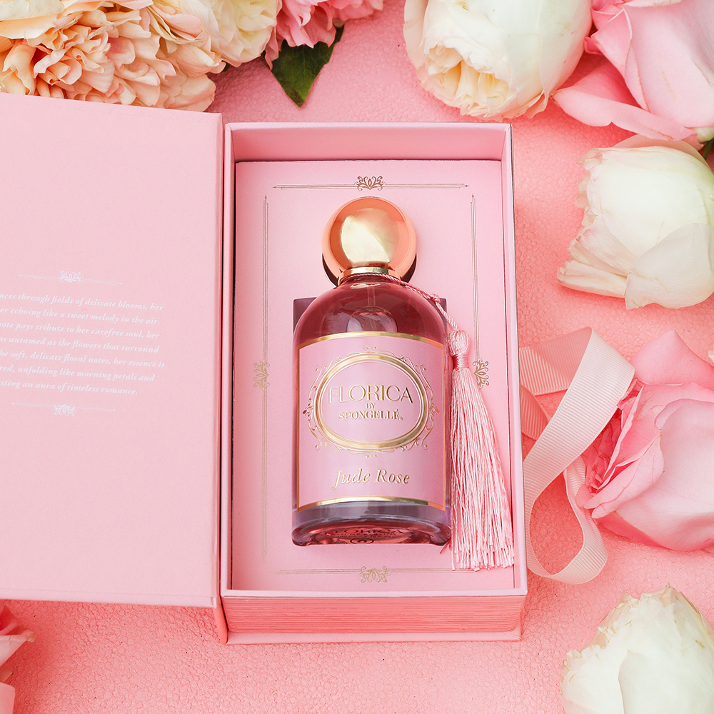 Spongellé Jude Rose Eau de Parfum body fragrance bottle with floral rose scent and elegant packaging.