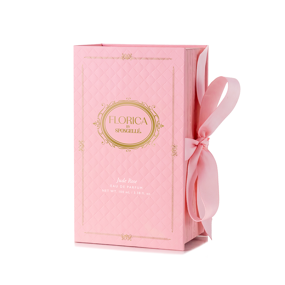 Spongellé Jude Rose Eau de Parfum, Florica body fragrance bottle with floral scent, elegant design and branding.