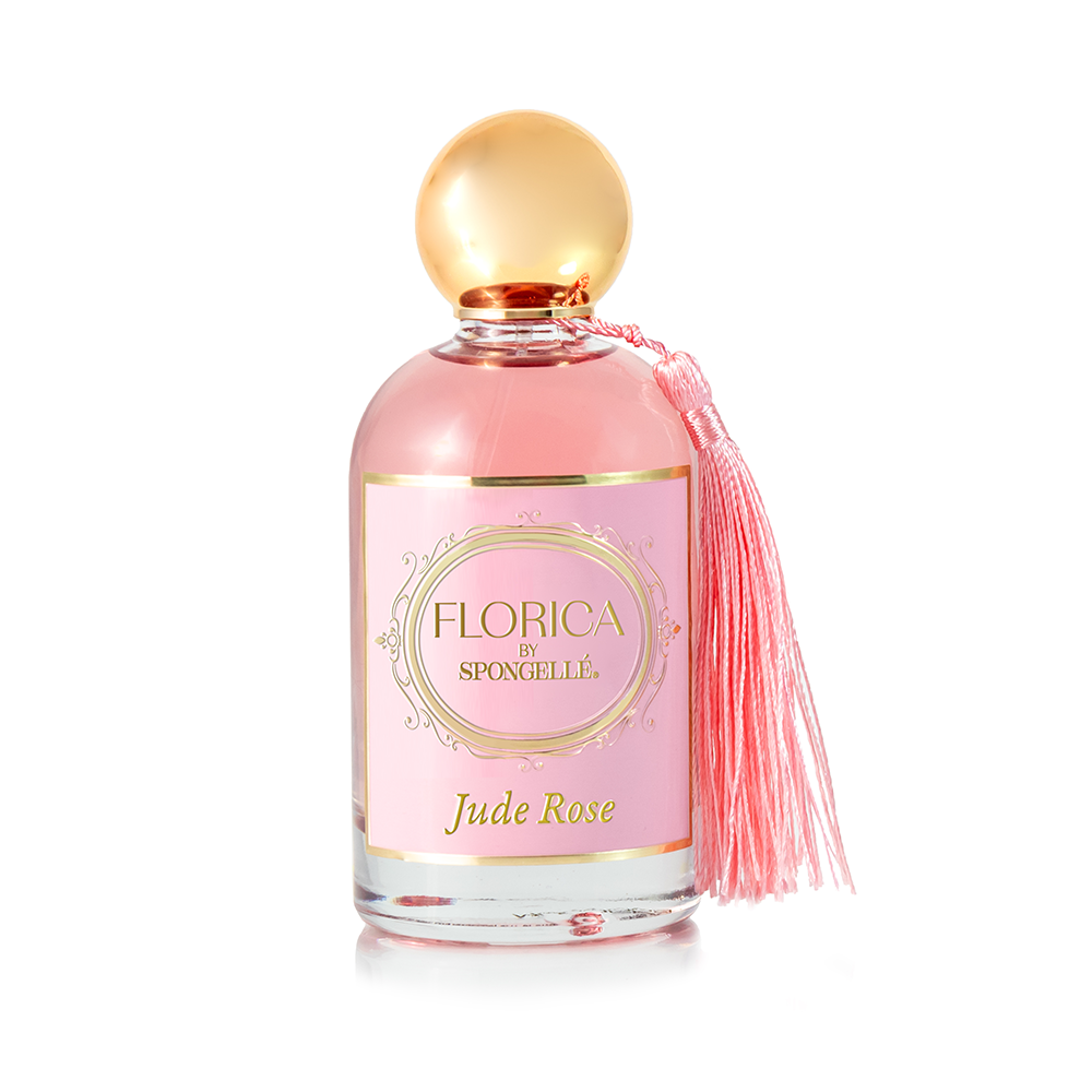 Spongellé Jude Rose Eau de Parfum body fragrance bottle with elegant floral design and pink accents.