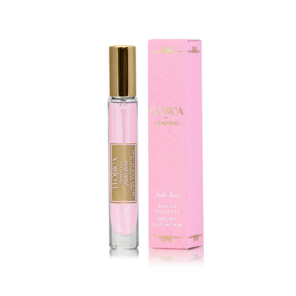 Spongellé Jude Rose Eau de Toilette body fragrance spray with floral scent and elegant packaging.