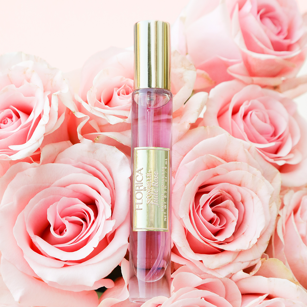 Spongellé Jude Rose Eau de Toilette body fragrance bottle with floral design and elegant packaging.