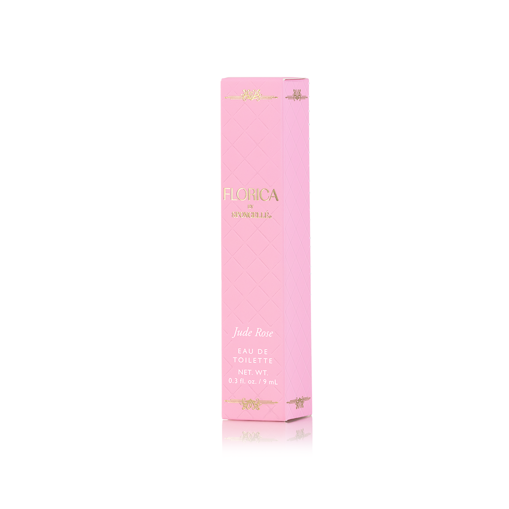 Spongellé Jude Rose Eau de Toilette body fragrance bottle with floral rose scent and elegant packaging.