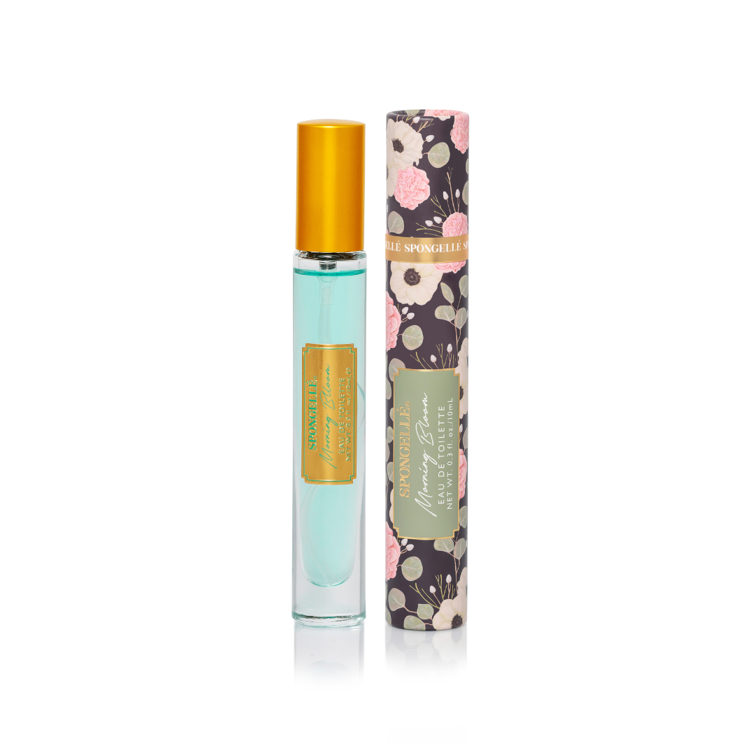 Spongellé Morning Bloom Private Reserve Eau de Toilette body fragrance bottle with floral design.