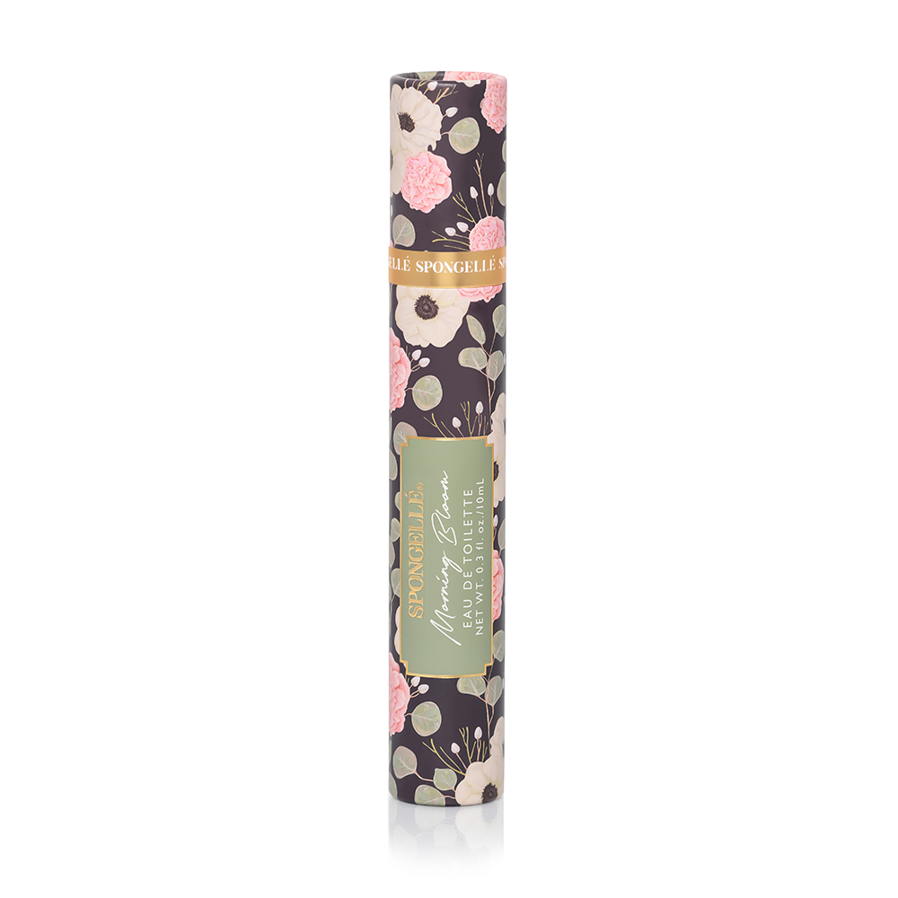 Spongellé Morning Bloom Private Reserve Eau de Toilette body fragrance bottle with floral design and elegant packaging.