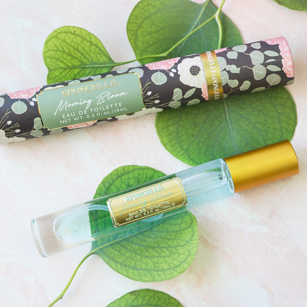 Spongellé Morning Bloom Private Reserve Eau de Toilette body fragrance bottle with floral design and elegant packaging.