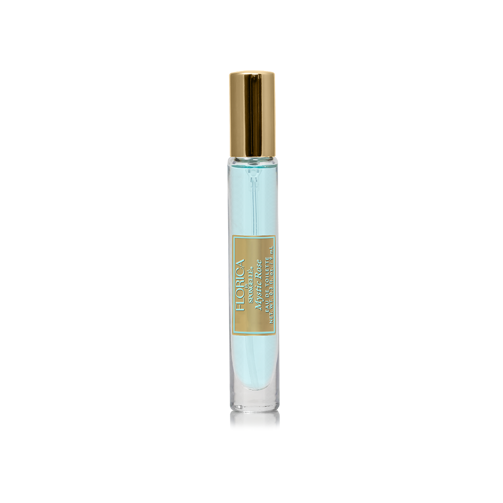 Spongellé Mystic Rose Eau de Toilette body fragrance bottle with floral design and elegant packaging.