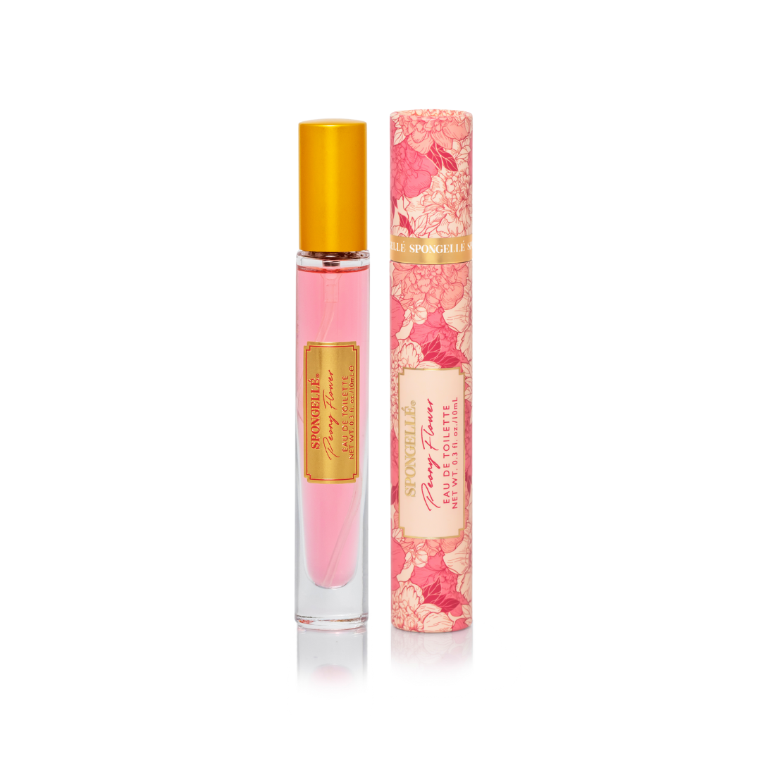 Spongellé Peony Flower Private Reserve Eau de Toilette body fragrance bottle with floral design and elegant packaging.