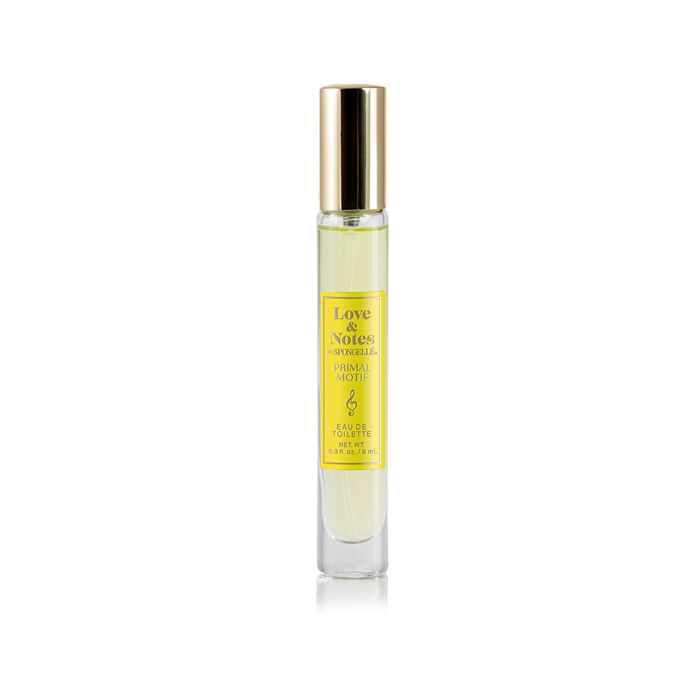 Spongellé Love & Notes Primal Motif Eau de Toilette body fragrance bottle with floral and fruity scents.
