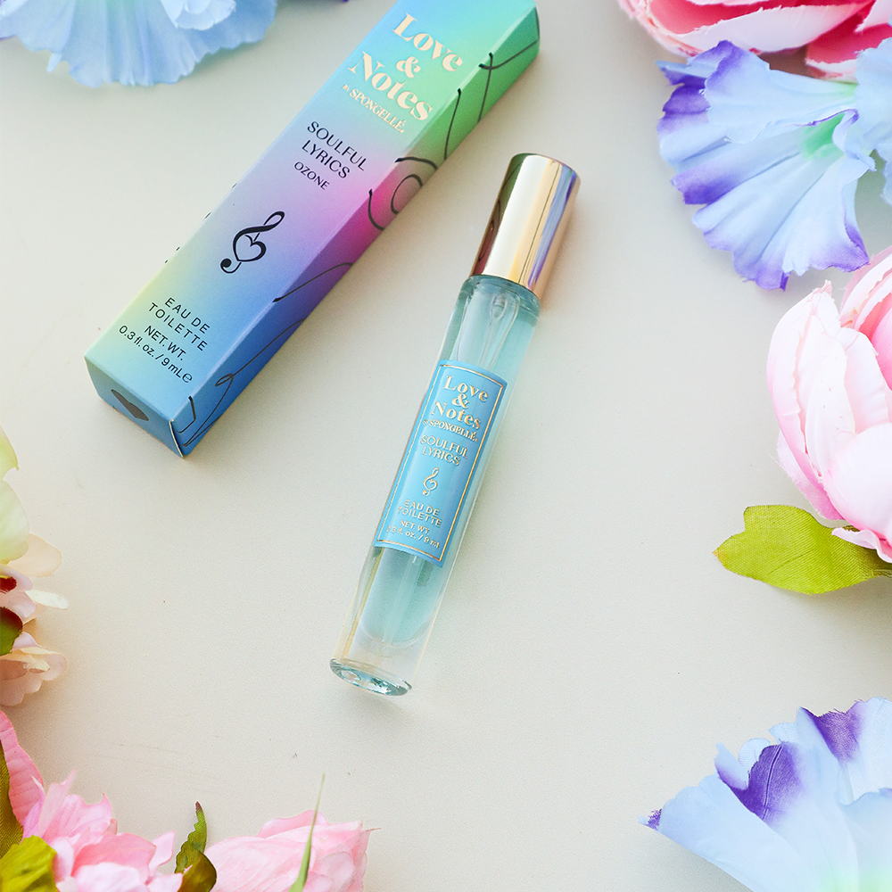 Spongellé Soulful Lyrics Love & Notes Eau de Toilette body fragrance bottle with floral and fruity notes.