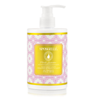 Spongellé French Lavender Body Lotion bottle with lavender floral design and white pump dispenser.