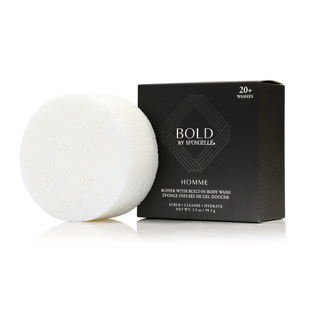 Men's Bold Buffer by Spongellé, a body wash-infused buffer sponge with bold design, for exfoliating and cleansing skin.
