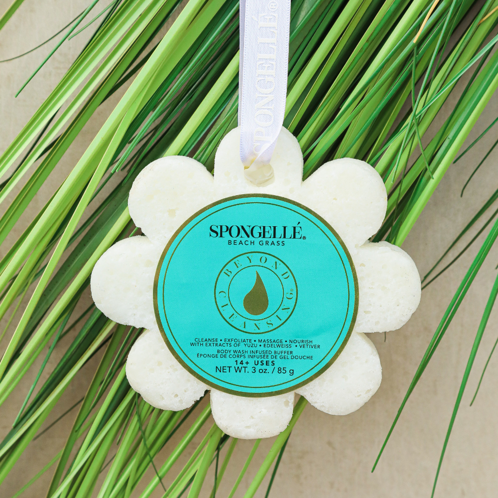 Spongellé Beach Grass Wild Flower soap sponge body wash infused buffer with floral and grassy design for gentle cleansing.