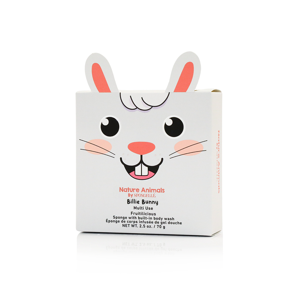 Spongellé Billie Bunny Body Wash Infused Buffer with cute bunny design, soft texture, and natural animal-themed packaging.