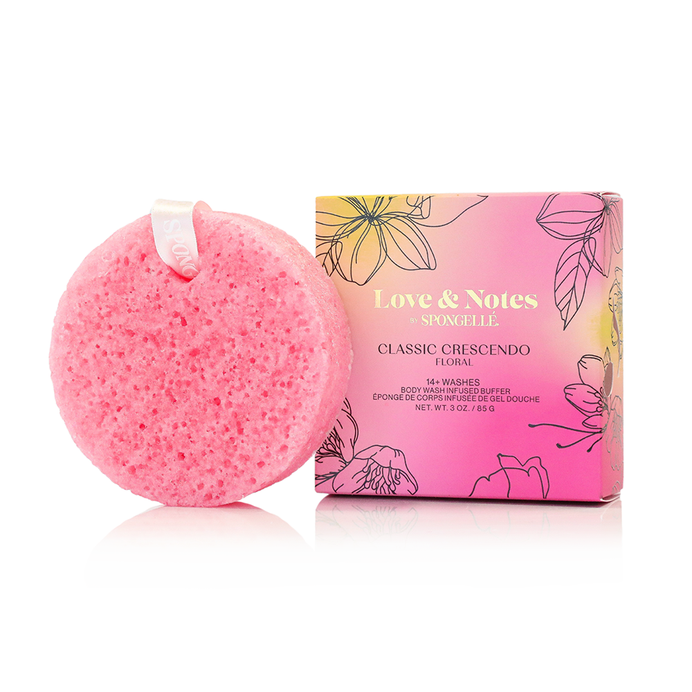 Spongellé Classic Crescendo Love & Notes Trio Set of body wash-infused buffers with floral and fruity scents.