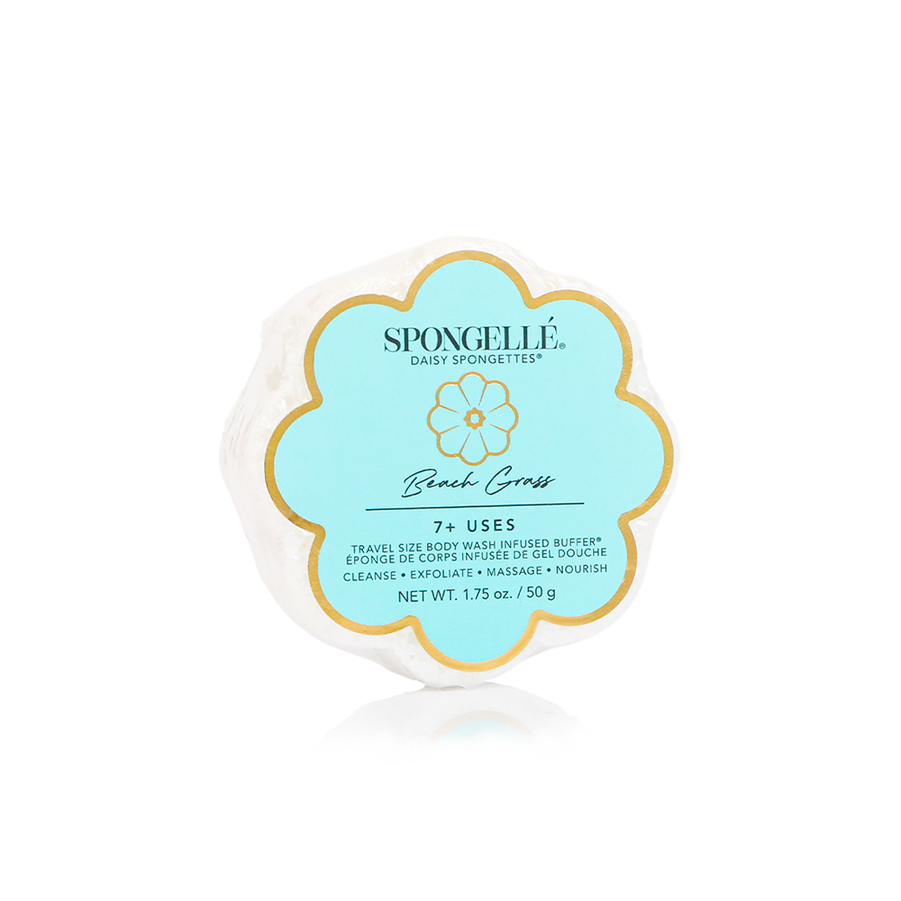 Spongellé Daisy Spongette Assorted Pack of body wash-infused buffers with floral design for gentle cleansing and exfoliation.