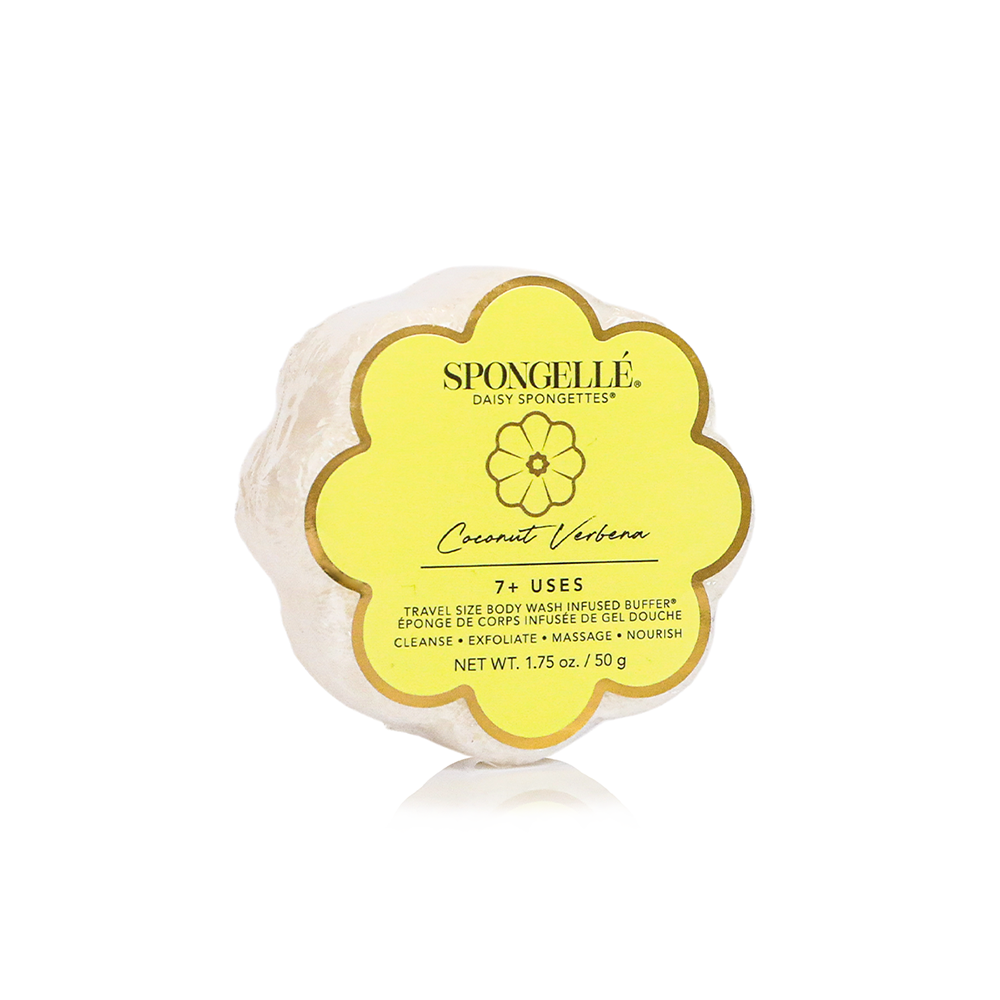 Spongellé Daisy Spongette Assorted Pack, body wash infused buffer with floral design, for gentle cleansing and exfoliation.