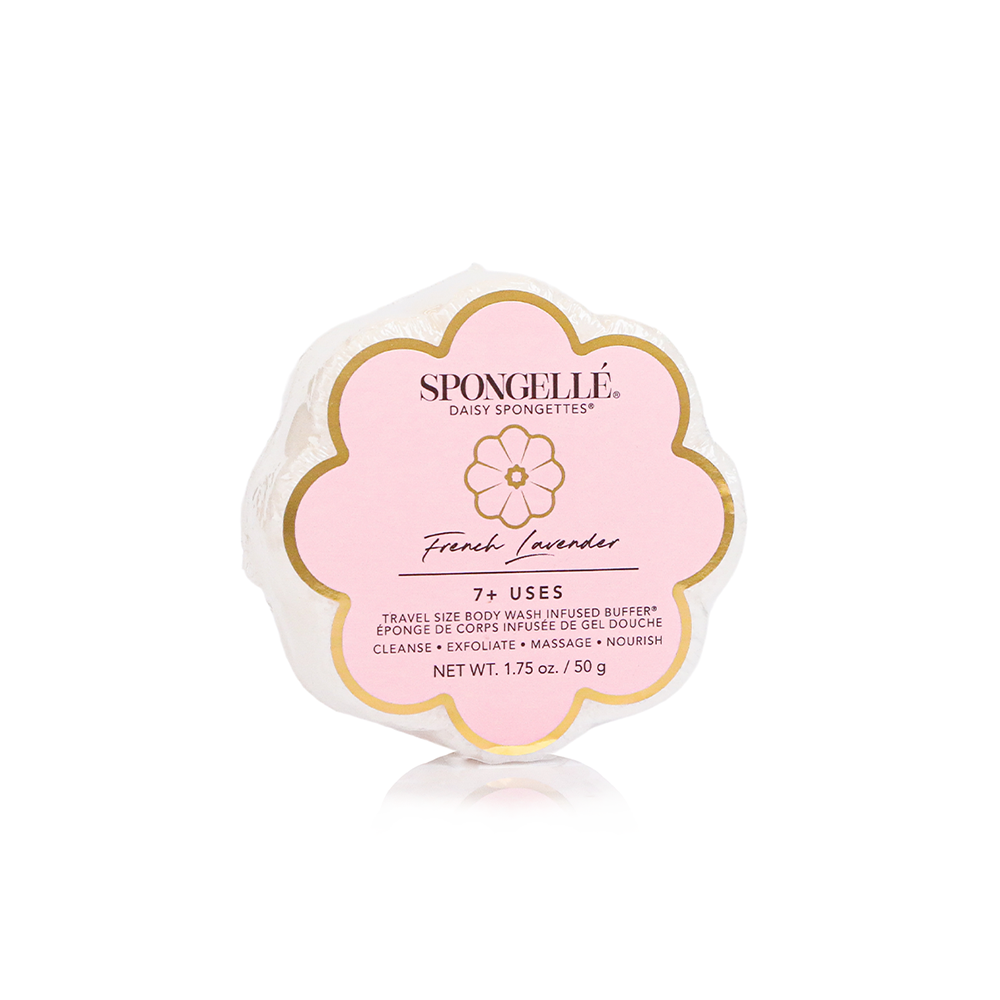Spongellé Daisy Spongette Assorted Pack of body wash infused buffers with floral daisy design for gentle cleansing.