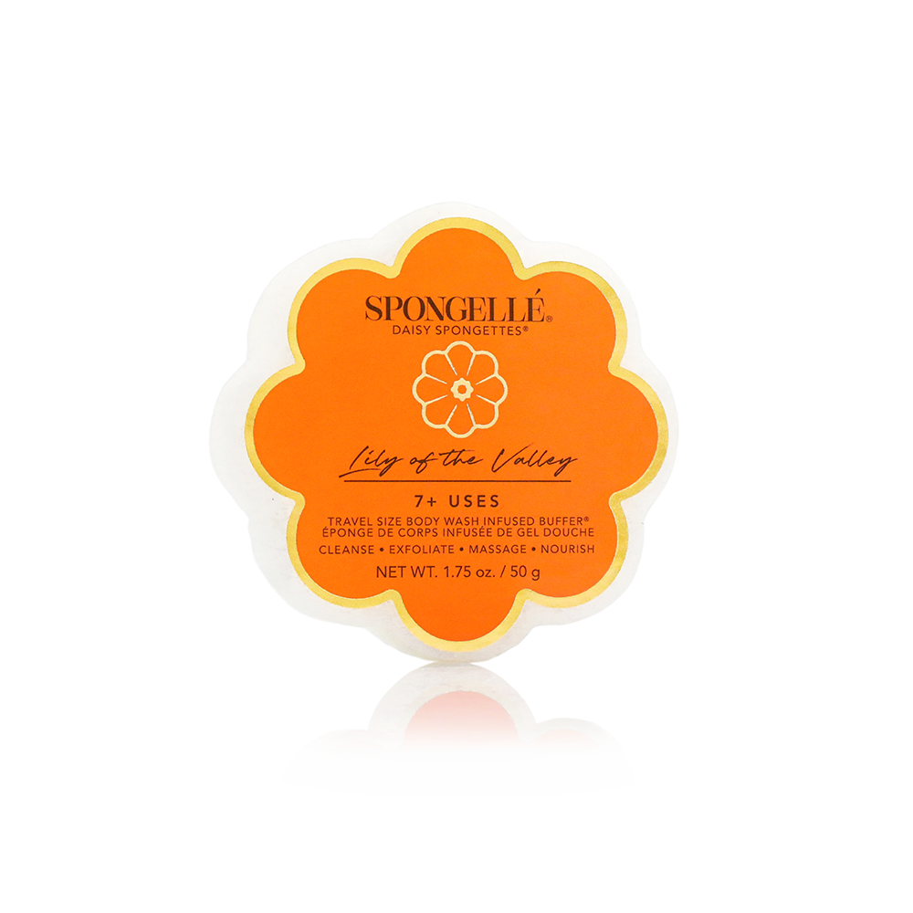 Spongellé Daisy Spongette Assorted Pack, body wash infused buffers with floral daisy design and soft sponges for gentle cleansing.