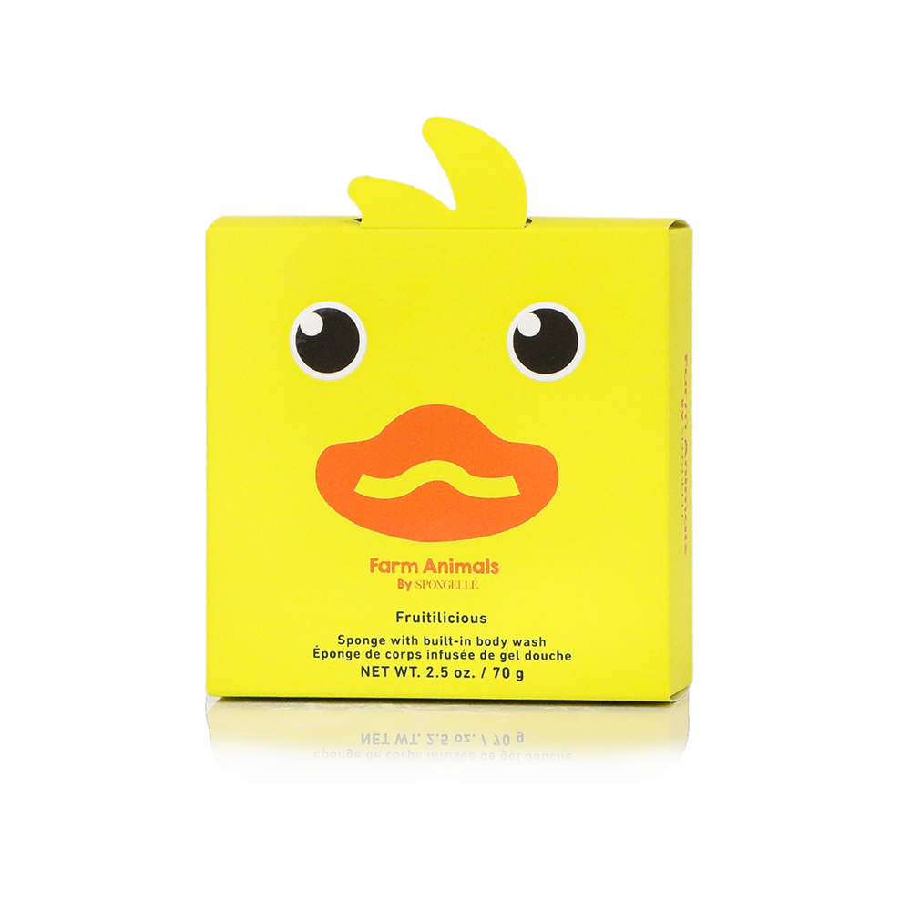 Spongellé Danny Duck Farm Animals body wash infused buffer with cute duck design and farm animal pattern, ideal for gentle cleansing.