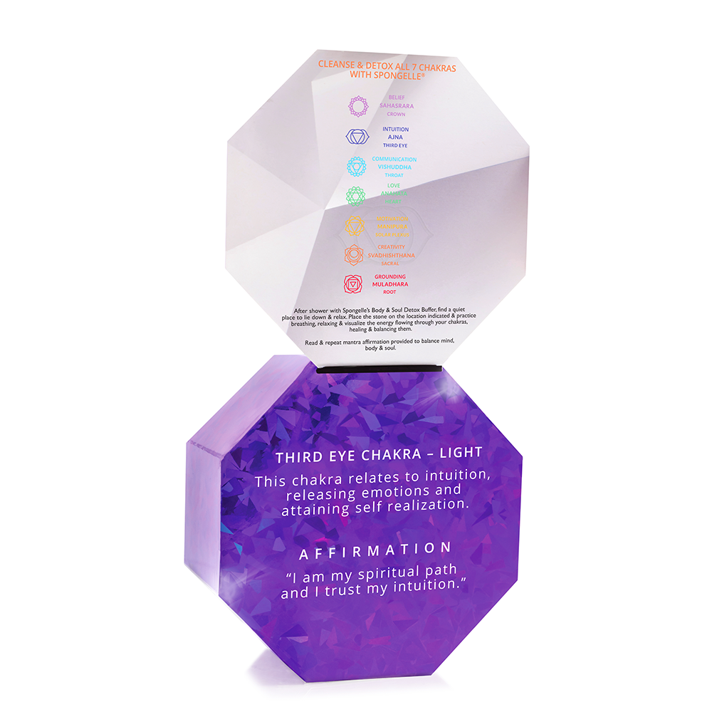 Spongellé Eternal Mint Spiritual Detox body wash infused buffer with amethyst, showing the textured body buffer with mint scent.