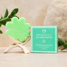 Eucalyptus Mint Eco Body Buffer by Spongellé, a body wash-infused buffer with green and white textured surface.
