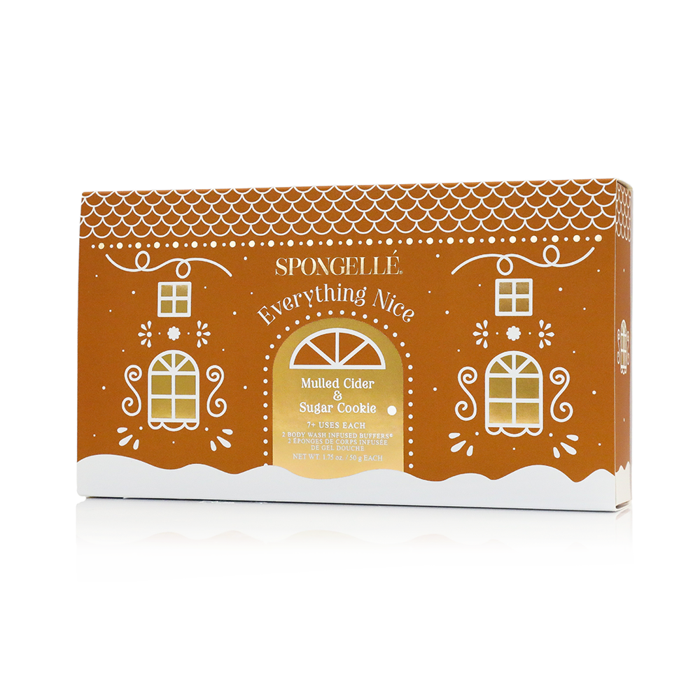 Spongellé Everything Nice Holiday Gingerbread Body Wash Infused Buffer with festive gingerbread scent and holiday packaging.