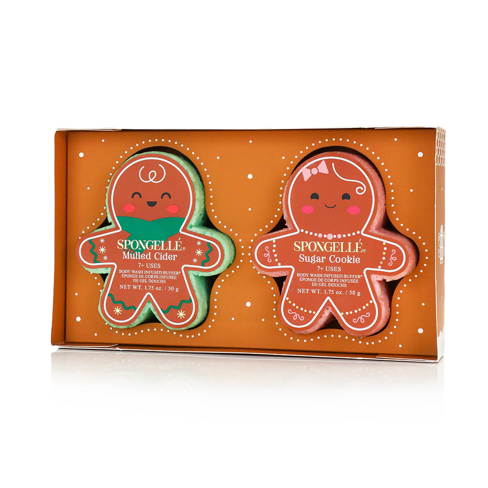 Spongellé Everything Nice Holiday Gingerbread Body Wash Infused Buffer with festive gingerbread scent and holiday-themed packaging.