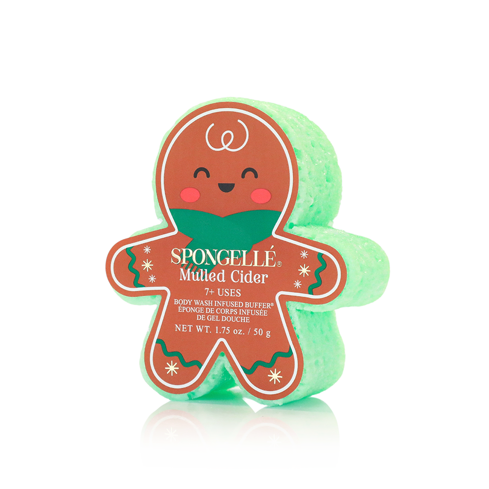 Spongellé Everything Nice Holiday Gingerbread Body Wash Infused Buffer with festive gingerbread scent and holiday-themed packaging