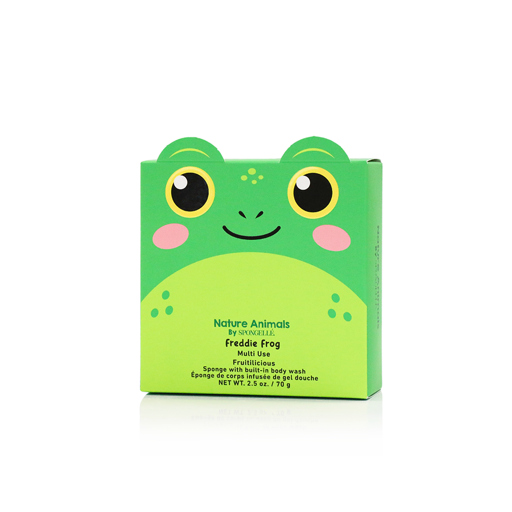 Freddie Frog Spongellé Body Wash Infused Buffer with nature animal design, soft sponge for cleansing and moisturizing skin