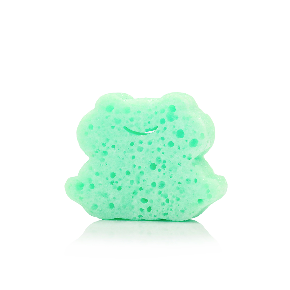 Freddie Frog Spongellé body wash infused buffer with natural animal design, soft sponge for gentle cleansing and exfoliation.